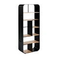**Moderne Zwarte Boekenkast met Natuurlijke Houten Planken**