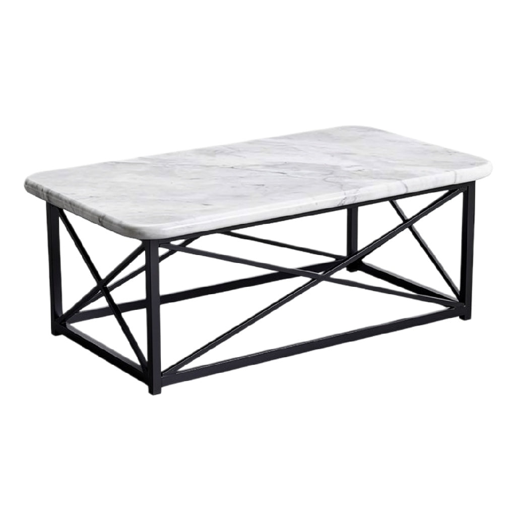 Technische titel: Moderne salontafel met marmeren blad en metalen frame