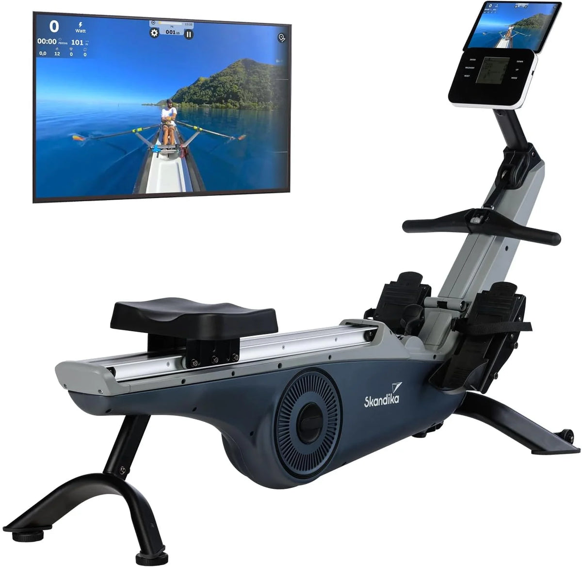 Skandika Roeimachine Freki | Roeitoestel voor thuis in studiokwaliteit, 10-traps magnetische weerstand, 8 kg vliegwielmassasysteem, Kinomap compatibel, instelbaar, tot 200 cm | fitnessapparaat