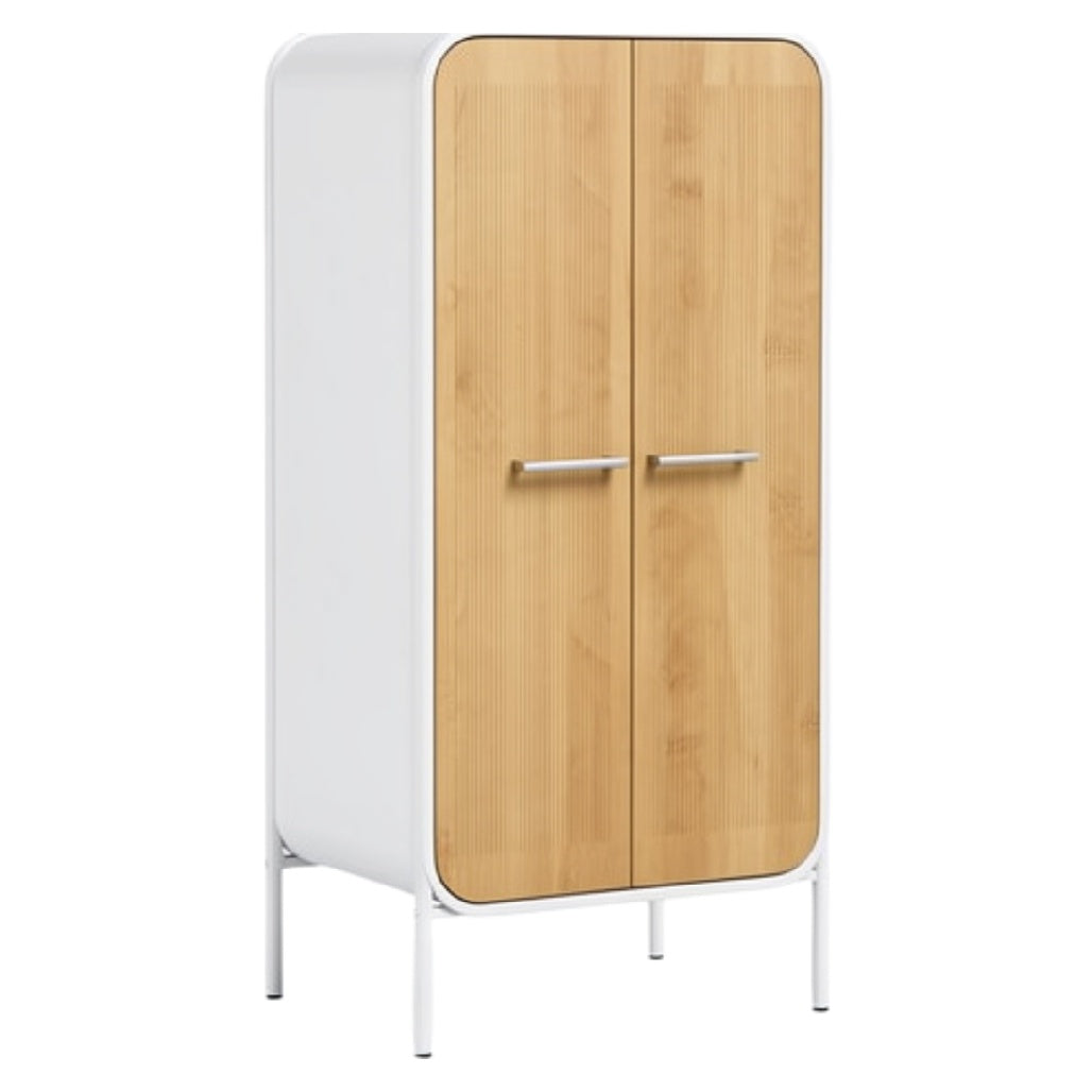 Technische titel: "Moderne Kast met Houten Deuren en Stalen Onderstel"