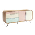 Technische Titel: "Moderne Scandinavische Dressoir met Hout en Pastelkleurige Deuren"