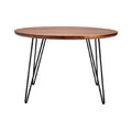 Houten ronde tafel met metalen poten