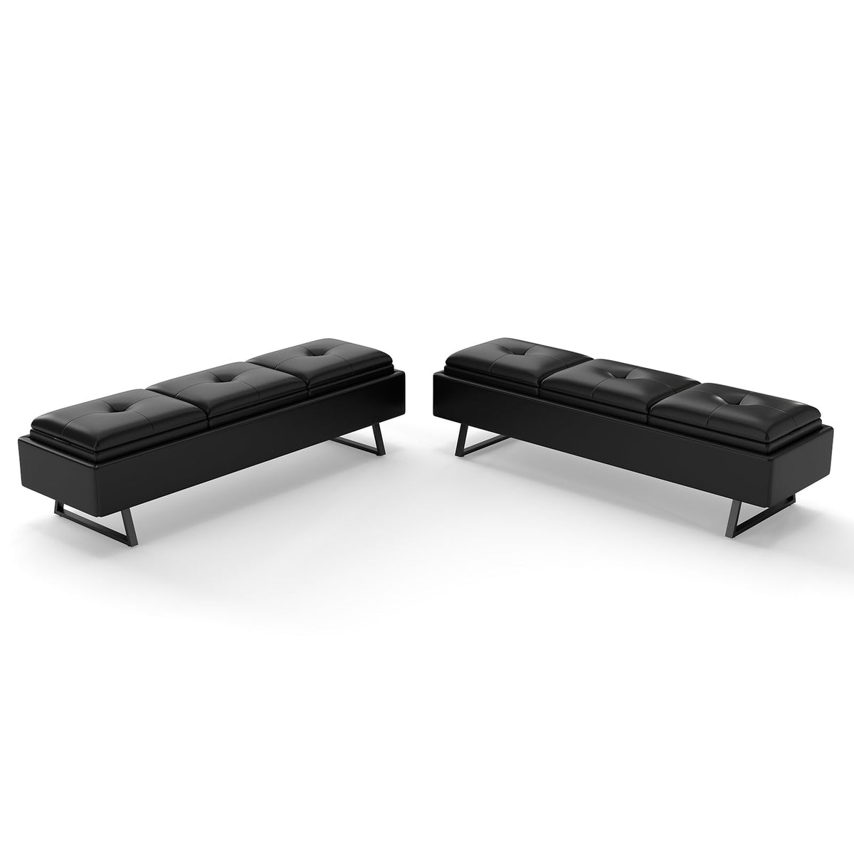 MOTION Leather Bench Waiting Room Chairs - 3 Seat Office Guest Reception Bench with Cushion, Waiting Room Bench Seating, Office Furniture Lobby Chairs for Salon, Shop, Set of 2, Orange