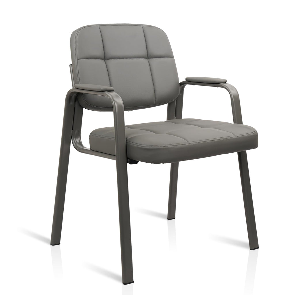 CLATINA Waiting Room Guest Chair with Bonded Leather Padded Arm Rest for Office Reception and Conference Desk Black with Sled Base Brown 1 Pack