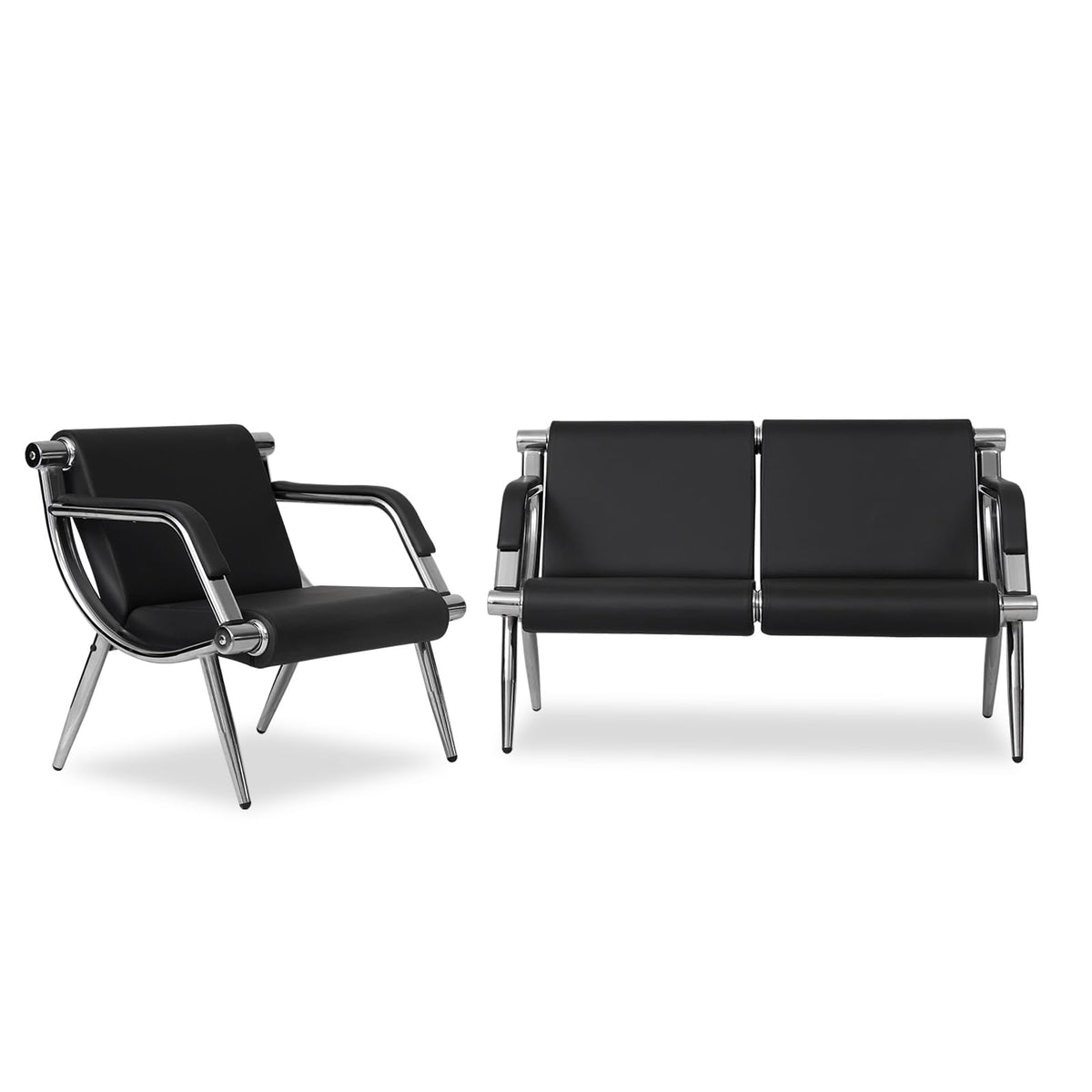 Kinfant Waiting Room Chair- Office Reception Furniture with Armrest and PU Leather Cushion, Office Guest Chair for Waiting Room Airport Hospital Bank Lobby, Black (1 Seat*2+2 Seat)