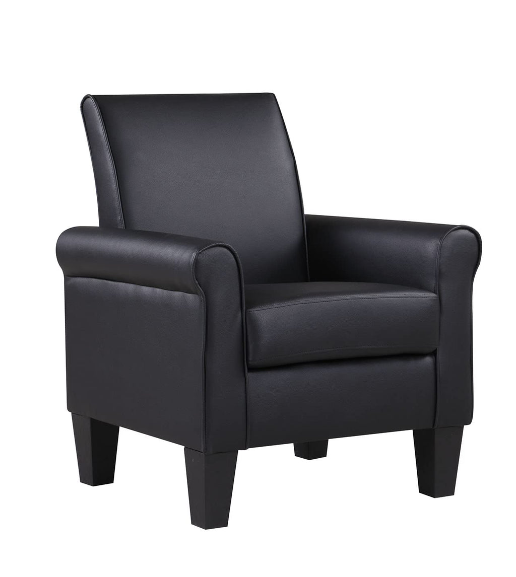 Faux Leather Accent Chair Set of 2, Mid Century Modern Living Room Chair, Upholstered Comfortable PU Leather Armchair for Bedroom, Office or Waiting Areas-Black