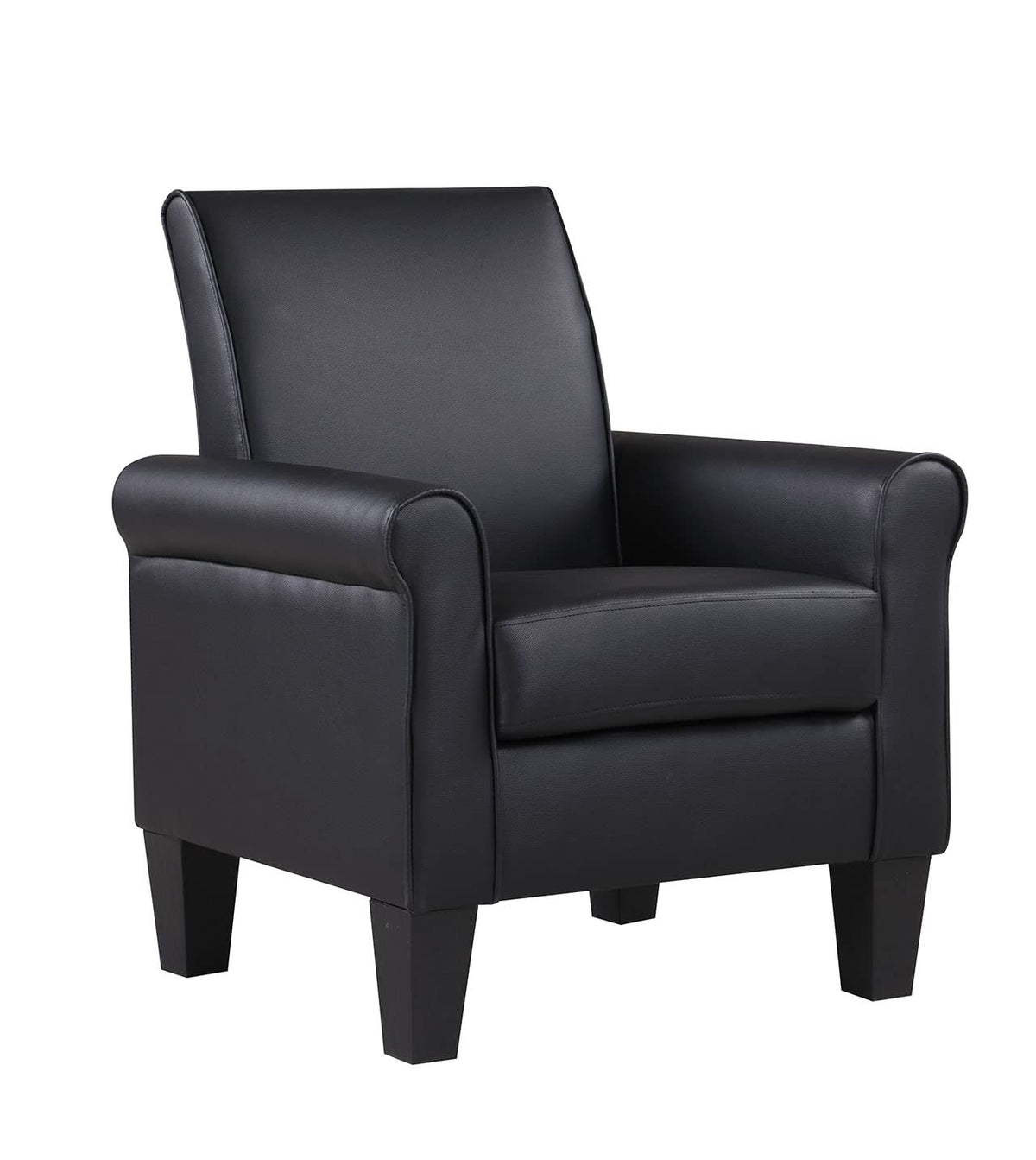 Faux Leather Accent Chair Set of 2, Mid Century Modern Living Room Chair, Upholstered Comfortable PU Leather Armchair for Bedroom, Office or Waiting Areas-Black