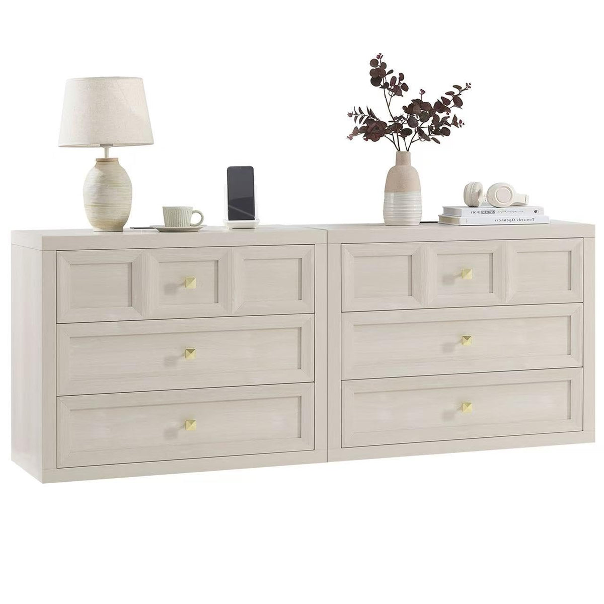 3 Drawers Nightstand Set of 2 W/Charging Station, 30.7" W King Size Bedside Table with 3 Drawers, Accent End Table W/Large Storage, Modern Wood Side Table for Bedroom,Office (2 Pieces, Gray Black)