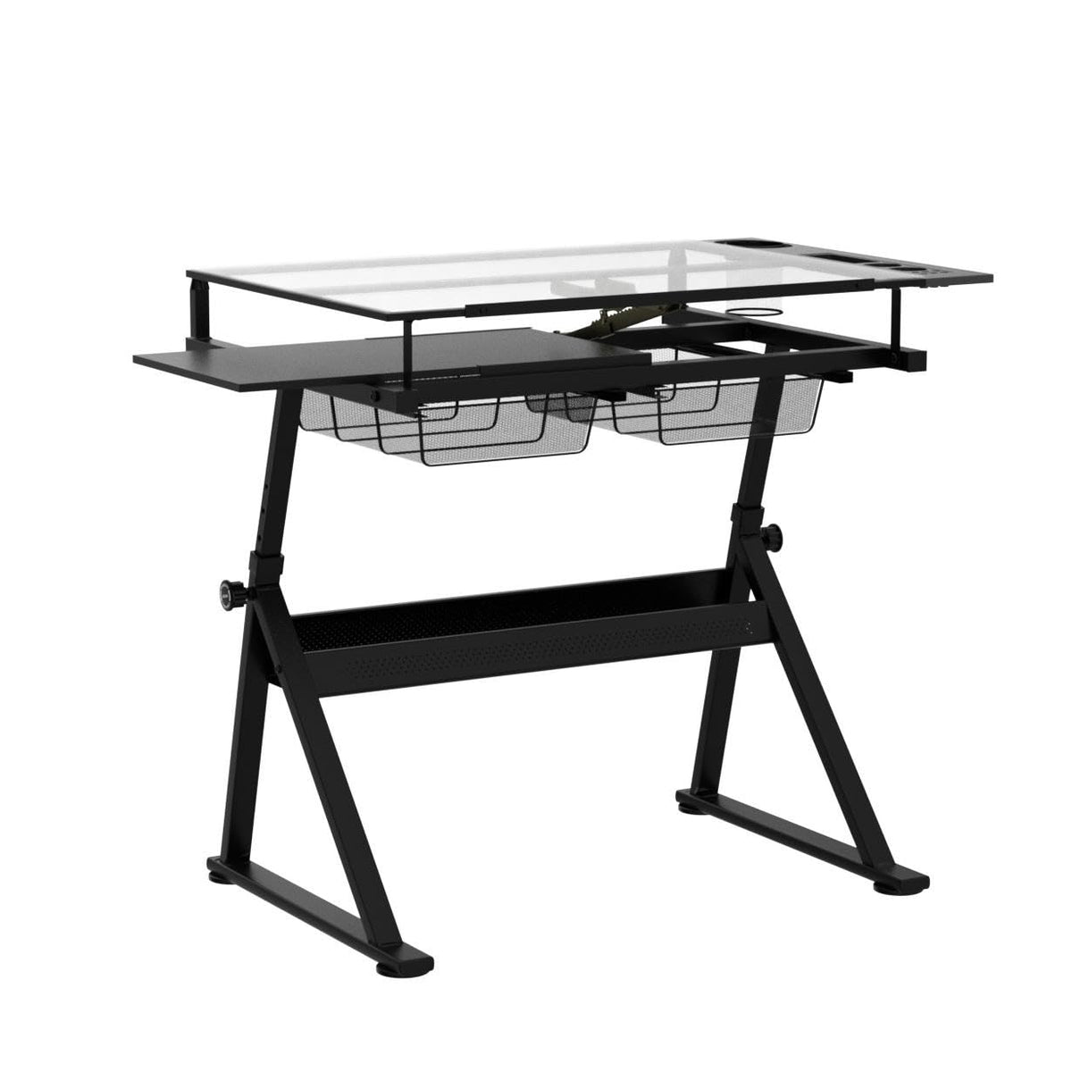 Drafting Table Adjustable for Artists - Art Drawing Desk with Storage for Painting Sketching - Glass Top for Painters Illustrators Cartoonists White