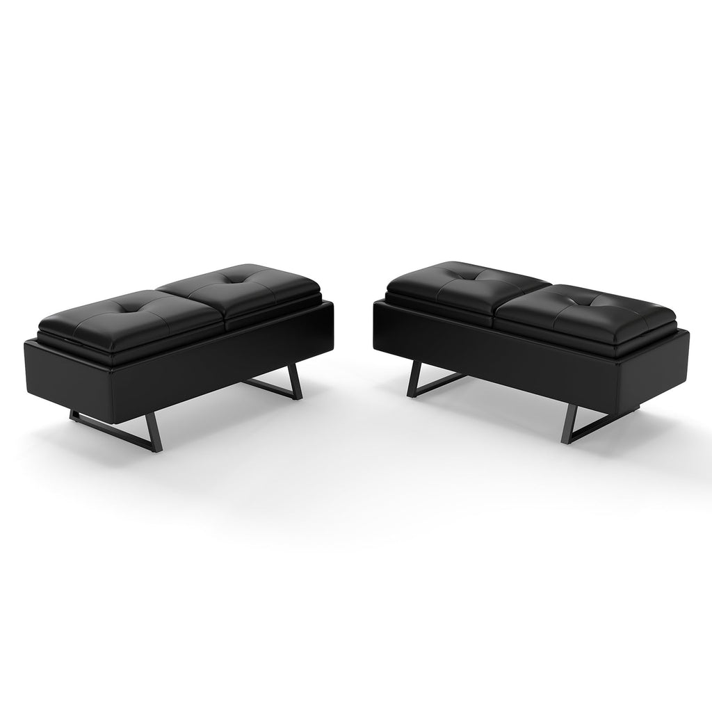 MOTION Leather Bench Waiting Room Chairs - 3 Seat Office Guest Reception Bench with Cushion, Waiting Room Bench Seating, Office Furniture Lobby Chairs for Salon, Shop, Set of 2, Orange