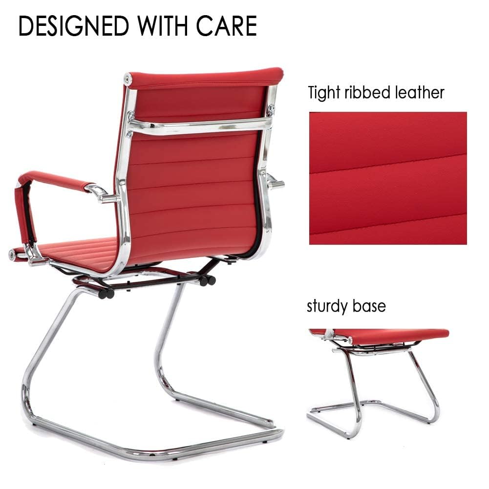 Reception Chairs Leather Conference Guest Chair Heavy Duty Back Support Office Chair, Set of 2 (Navy)