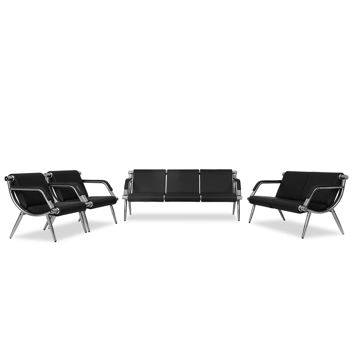 Kinfant Waiting Room Chair- Office Reception Furniture with Armrest and PU Leather Cushion, Office Guest Chair for Waiting Room Airport Hospital Bank Lobby, Black (1 Seat*2+2 Seat)