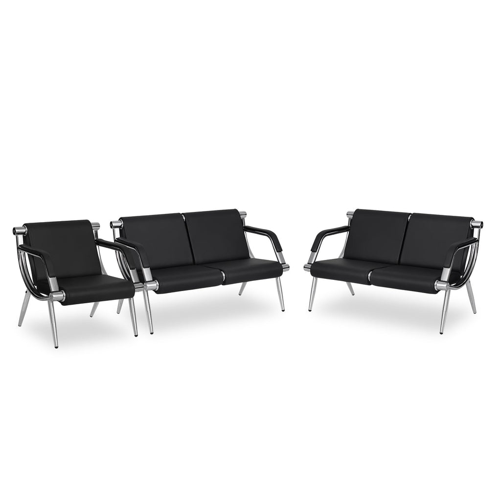 Kinfant Waiting Room Chair- Office Reception Furniture with Armrest and PU Leather Cushion, Office Guest Chair for Waiting Room Airport Hospital Bank Lobby, Black (1 Seat*2+2 Seat)