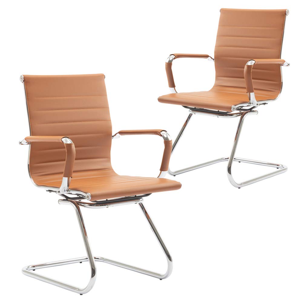 Reception Chairs Leather Conference Guest Chair Heavy Duty Back Support Office Chair, Set of 2 (Navy)