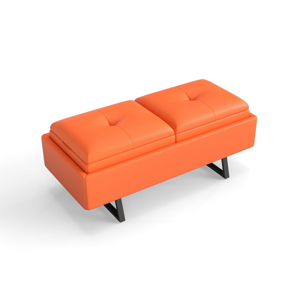 MOTION Leather Bench Waiting Room Chairs - 3 Seat Office Guest Reception Bench with Cushion, Waiting Room Bench Seating, Office Furniture Lobby Chairs for Salon, Shop, Set of 2, Orange