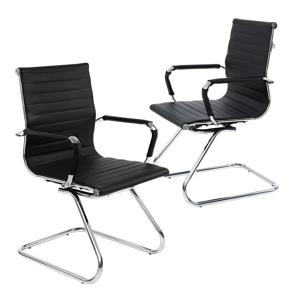 Reception Chairs Leather Conference Guest Chair Heavy Duty Back Support Office Chair, Set of 2 (Navy)