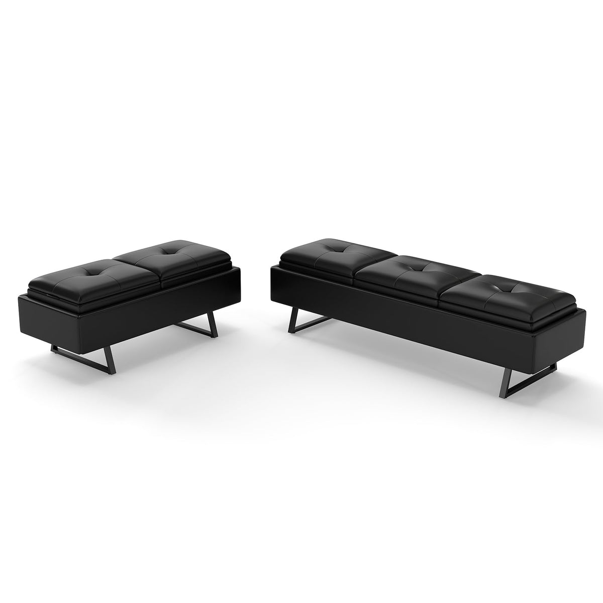 MOTION Leather Bench Waiting Room Chairs - 3 Seat Office Guest Reception Bench with Cushion, Waiting Room Bench Seating, Office Furniture Lobby Chairs for Salon, Shop, Set of 2, Orange