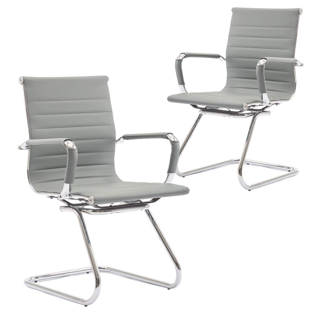 Reception Chairs Leather Conference Guest Chair Heavy Duty Back Support Office Chair, Set of 2 (Navy)