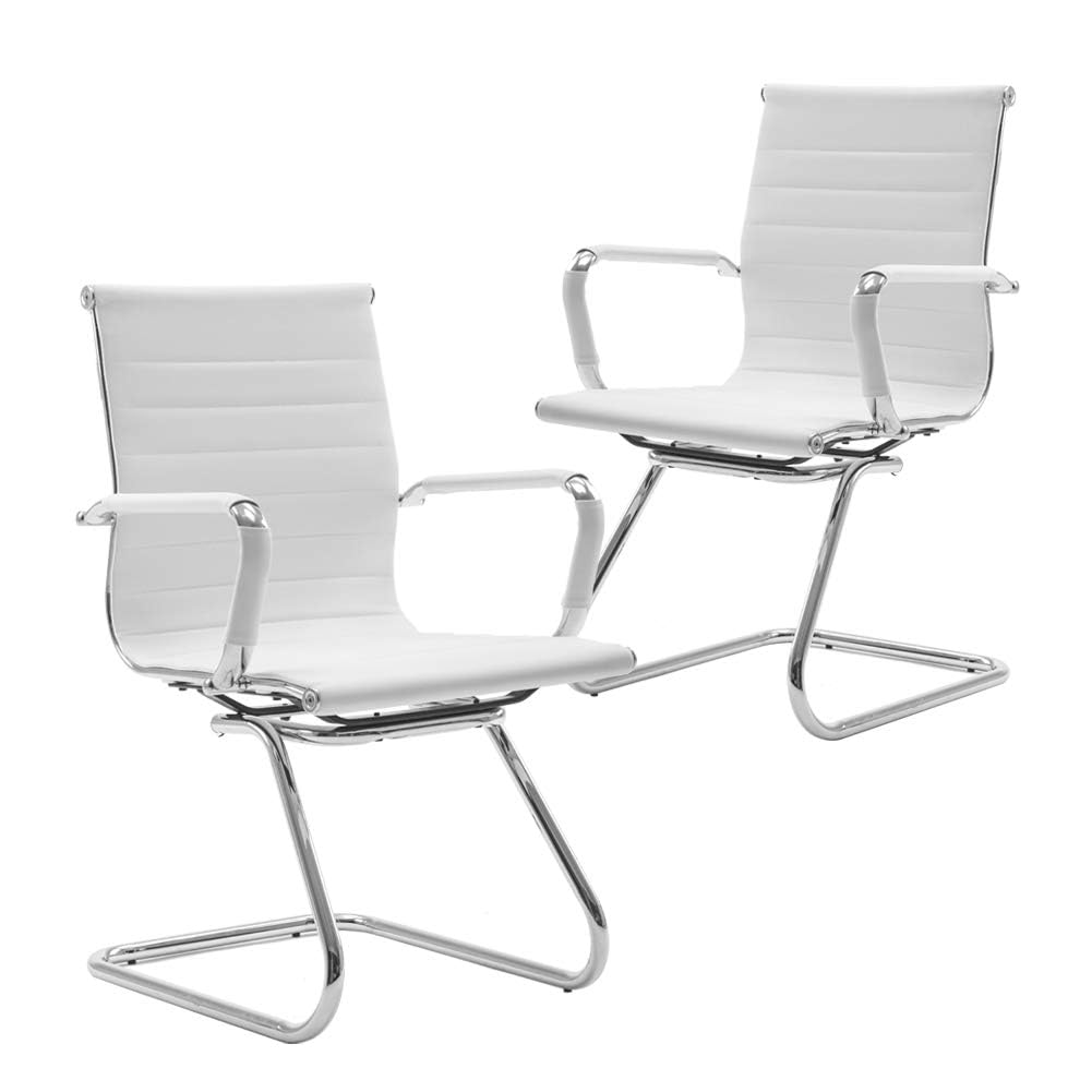 Reception Chairs Leather Conference Guest Chair Heavy Duty Back Support Office Chair, Set of 2 (Navy)