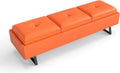 MOTION Leather Bench Waiting Room Chairs - 3 Seat Office Guest Reception Bench with Cushion, Waiting Room Bench Seating, Office Furniture Lobby Chairs for Salon, Shop, Set of 2, Orange