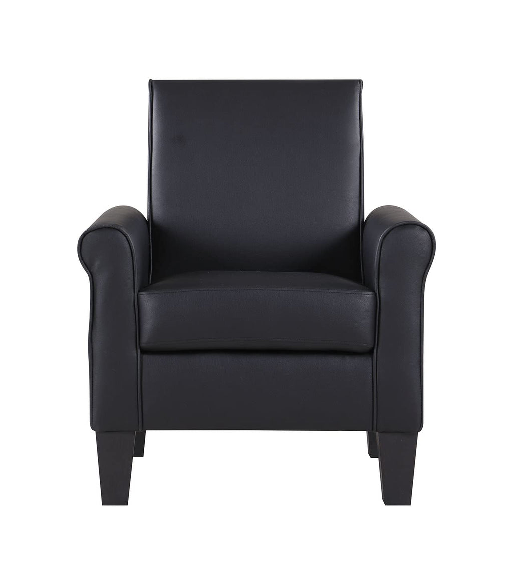 Faux Leather Accent Chair Set of 2, Mid Century Modern Living Room Chair, Upholstered Comfortable PU Leather Armchair for Bedroom, Office or Waiting Areas-Black