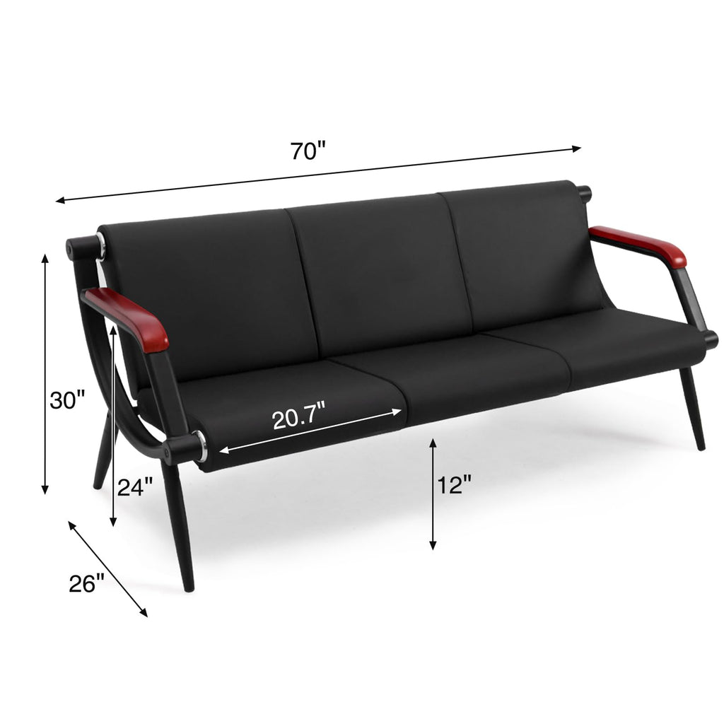 wonline Waiting Room Chairs, Office Furniture Reception Chairs with Arms, Leather Chairs is Suitable for Clinic,Airport,Hospital,Barber,Salon,Bank-Black