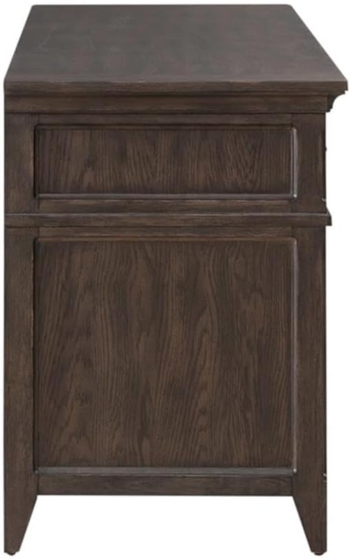 Pemberly Row 2-Piece Desk Set, Brown Finish, Writing Desk and Credenza, Full Extension Dovetail Drawers, Bead Molding, Durable Office Furniture for Home Study or Bedroom Work Area