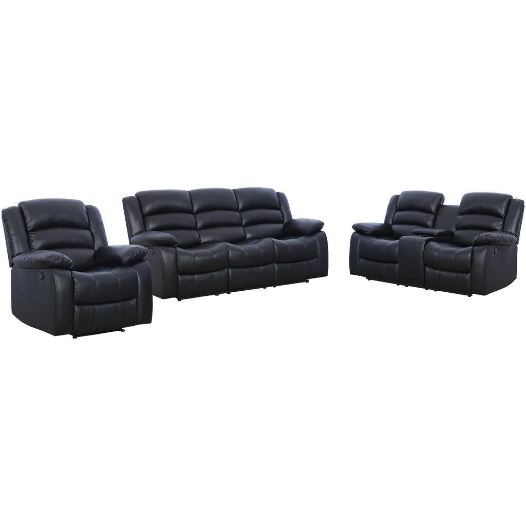 EBELLO Manual Faux Leather Reclining Couch Set for Living Room, Include 1 Recliner Chair, 1 Loveseat Sofa, Recliner Sofa Furniture Set for Home and Office, Black