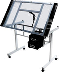 Topeakmart Glass Drafting Table Rolling Drawing Desk w/2 Slide Drawers
