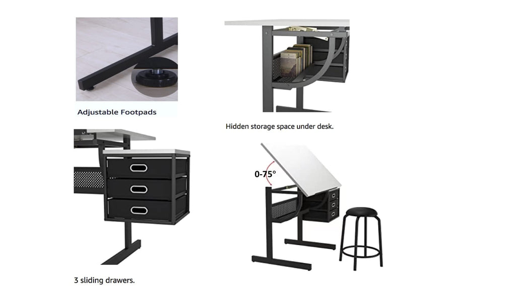 Glass Craft Table Drawing Desk â Drafting Tables Hobby Table Writing Studio Art Artist Desk with Adjustable Tilted Tabletop (Black-Newer)