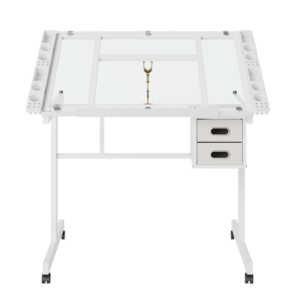 Height Adjustable Drafting Art Table for Adults, White Tempered Glass Drafting Drawing Printing Table Desk with Stool, 0-75Â° Tilting Tabletop Art Drawing Table for Drawing,Hand Crank