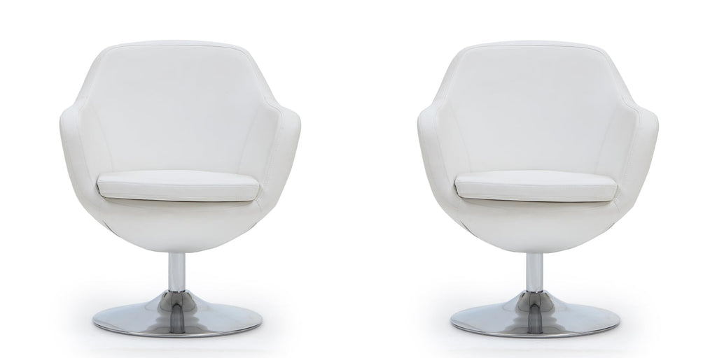 Manhattan Comfort Caisson Swivel Accent Chair Set of 2 with 360Â° Turn, Hand Upholstered Faux Leather & Polished Chrome, Removable Cushion, Modern Design for Office & Living Room, Orange Faux