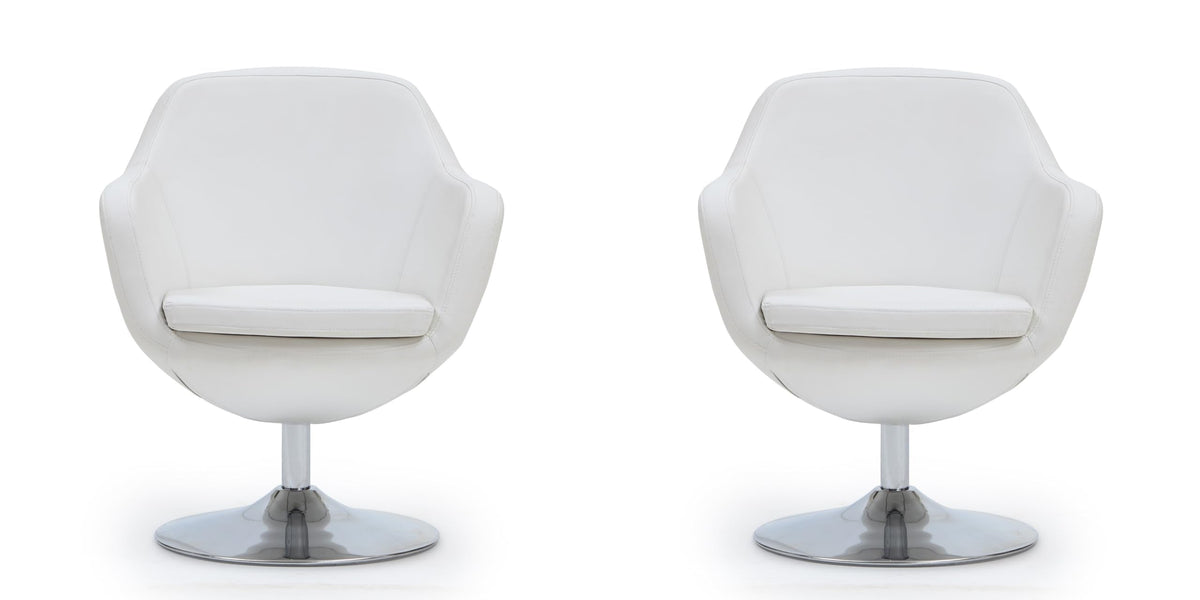 Manhattan Comfort Caisson Swivel Accent Chair Set of 2 with 360Â° Turn, Hand Upholstered Faux Leather & Polished Chrome, Removable Cushion, Modern Design for Office & Living Room, Orange Faux