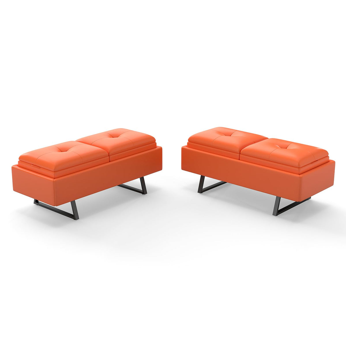MOTION Leather Bench Waiting Room Chairs - 3 Seat Office Guest Reception Bench with Cushion, Waiting Room Bench Seating, Office Furniture Lobby Chairs for Salon, Shop, Set of 2, Orange