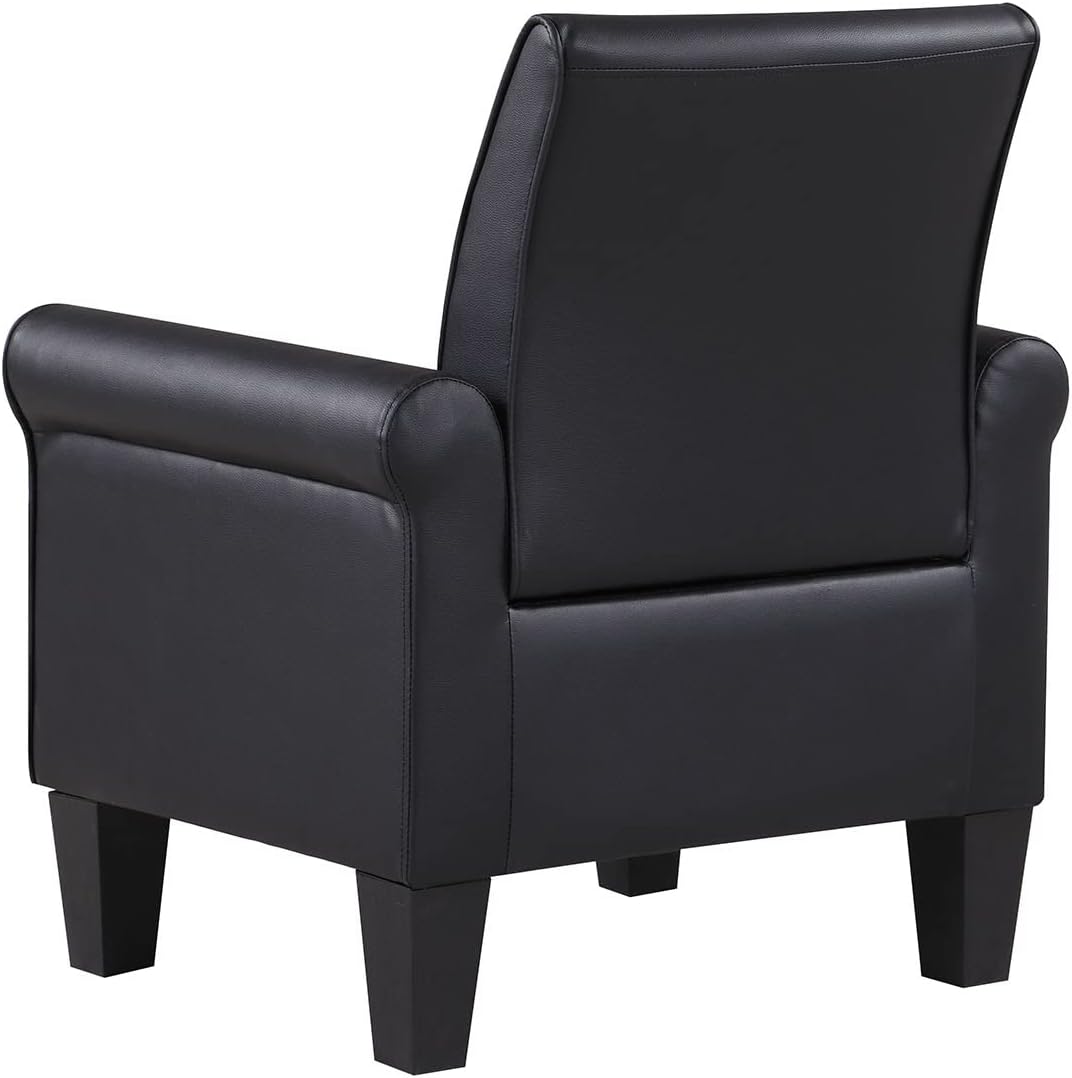 Faux Leather Accent Chair Set of 2, Mid Century Modern Living Room Chair, Upholstered Comfortable PU Leather Armchair for Bedroom, Office or Waiting Areas-Black