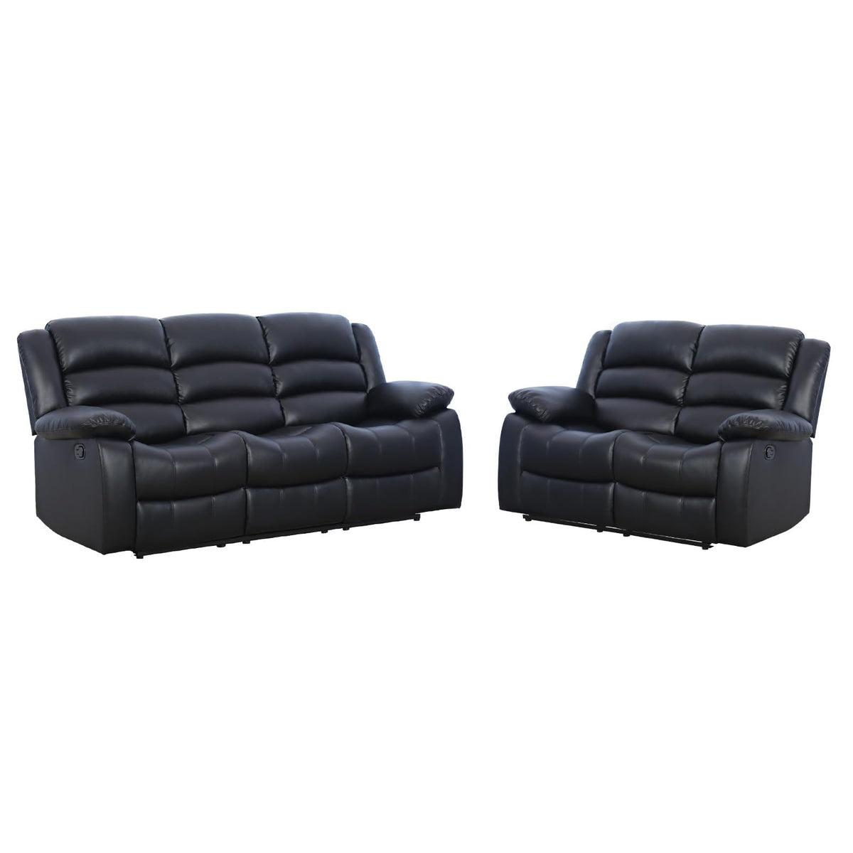 EBELLO Manual Faux Leather Reclining Couch Set for Living Room, Include 1 Recliner Chair, 1 Loveseat Sofa, Recliner Sofa Furniture Set for Home and Office, Black
