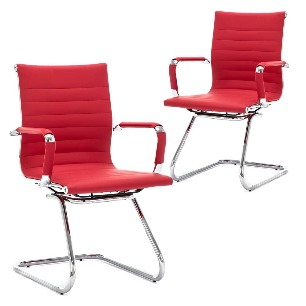 Reception Chairs Leather Conference Guest Chair Heavy Duty Back Support Office Chair, Set of 2 (Navy)
