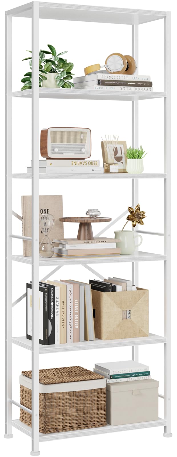 Furologee 5 Tier Book Shelf Set of 2, Tall Wide Bookshelf, Rustic Brown