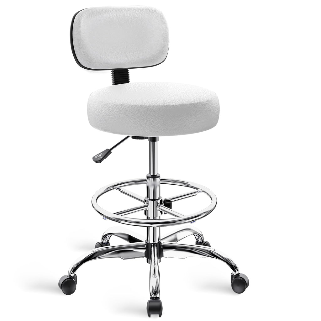 SUPERJARE Drafting Chair with Backrest, Adjustable Foot Rest Rolling Stool
