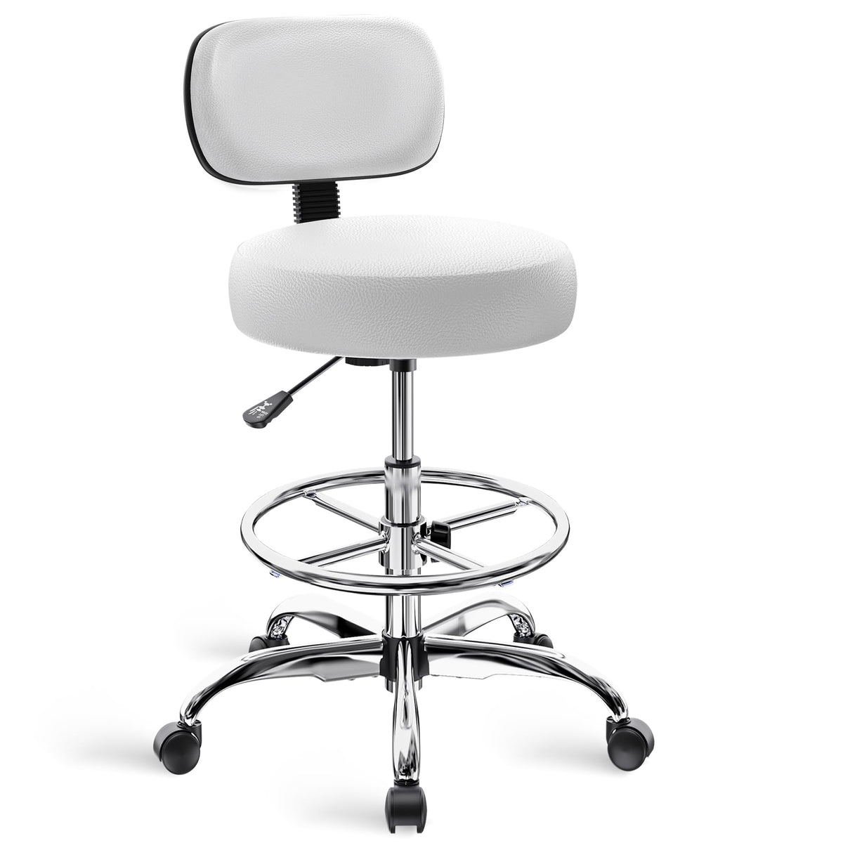 SUPERJARE Drafting Chair with Backrest, Adjustable Foot Rest Rolling Stool