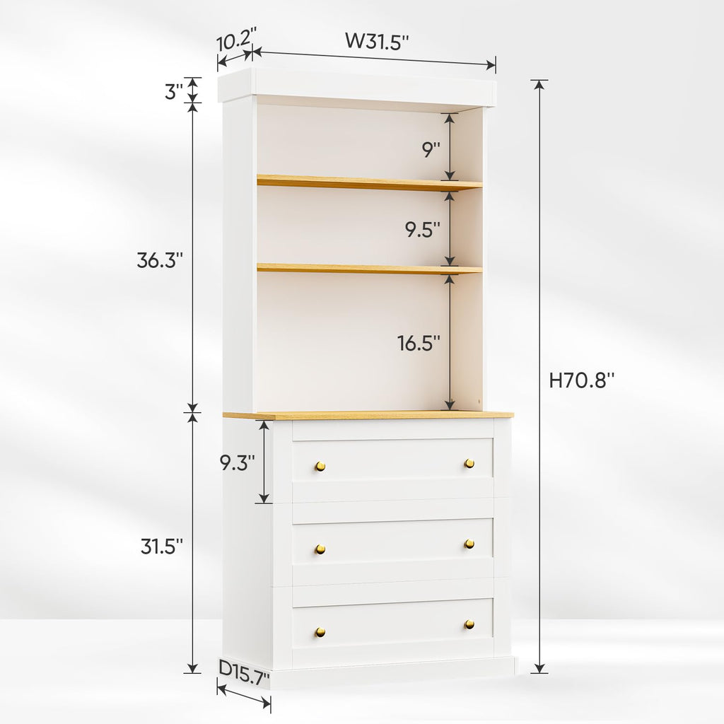Vyre 71" Black Modular Farmhouse Bookcase Set of 3, Expandable Storage Cabinets with Glass Doors or Drawers for Home Office and Study Room