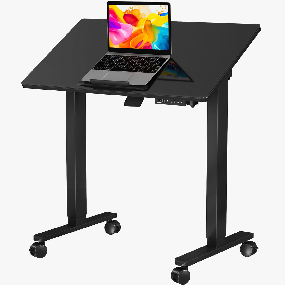 35" Glass Standing Desk, 90Â° Tilt Height Adjustable Drafting Table