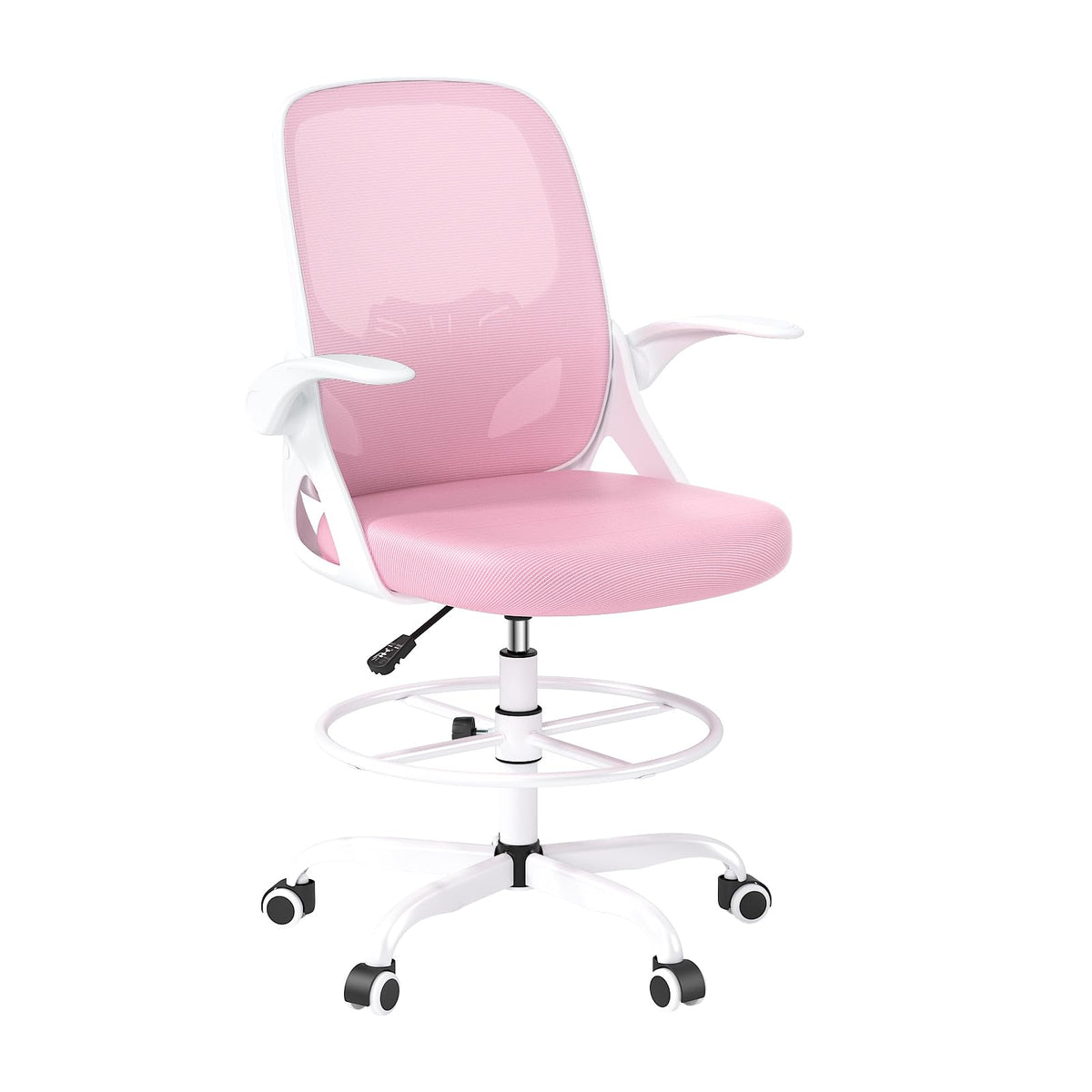 Kensaker Drafting Chair Tall Office Chair, Ergonomic Standing Desk Chair with Adjustable Foot Ring and Flip-up Armrests, Mesh Computer Chair for Art Studio, 300 LBS, Black