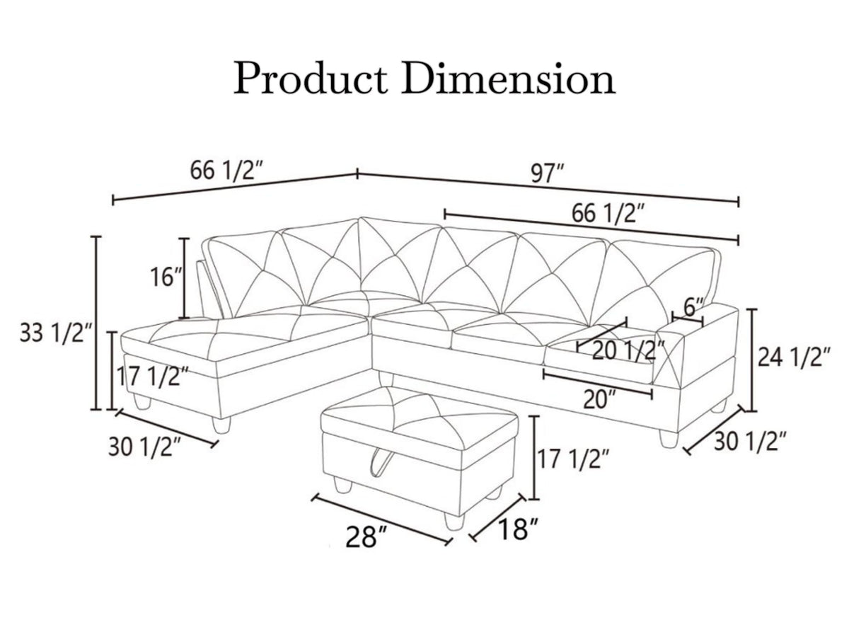 97.5" Leather L Shaped Couch with Left Chaise & Cup Holder, Sectional Sofas Modular Furniture Set with Storage Ottoman, Convertible Couches for Living Room, Office & Small Space (Black)