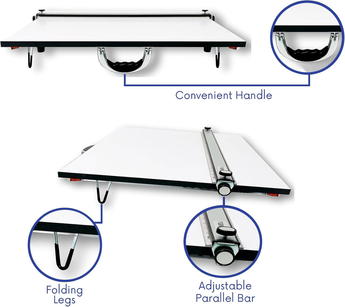 Proartek PK00015 Model PXB24 Portable Drafting Drawing Board 18" x 24"; PXB Series; Adjustable Aluminum Parallel Straightedge; Carry Handle; Architecture Tool for Students and Professionals