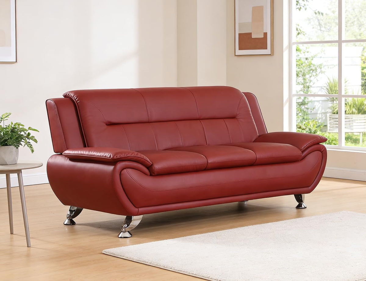 Leather Sectional Sofa Couches, Living Room Sofa and Loveseat Set, Faux Leather Couch and Loveseat Set for Office/Bedroom/Apartment, Cream