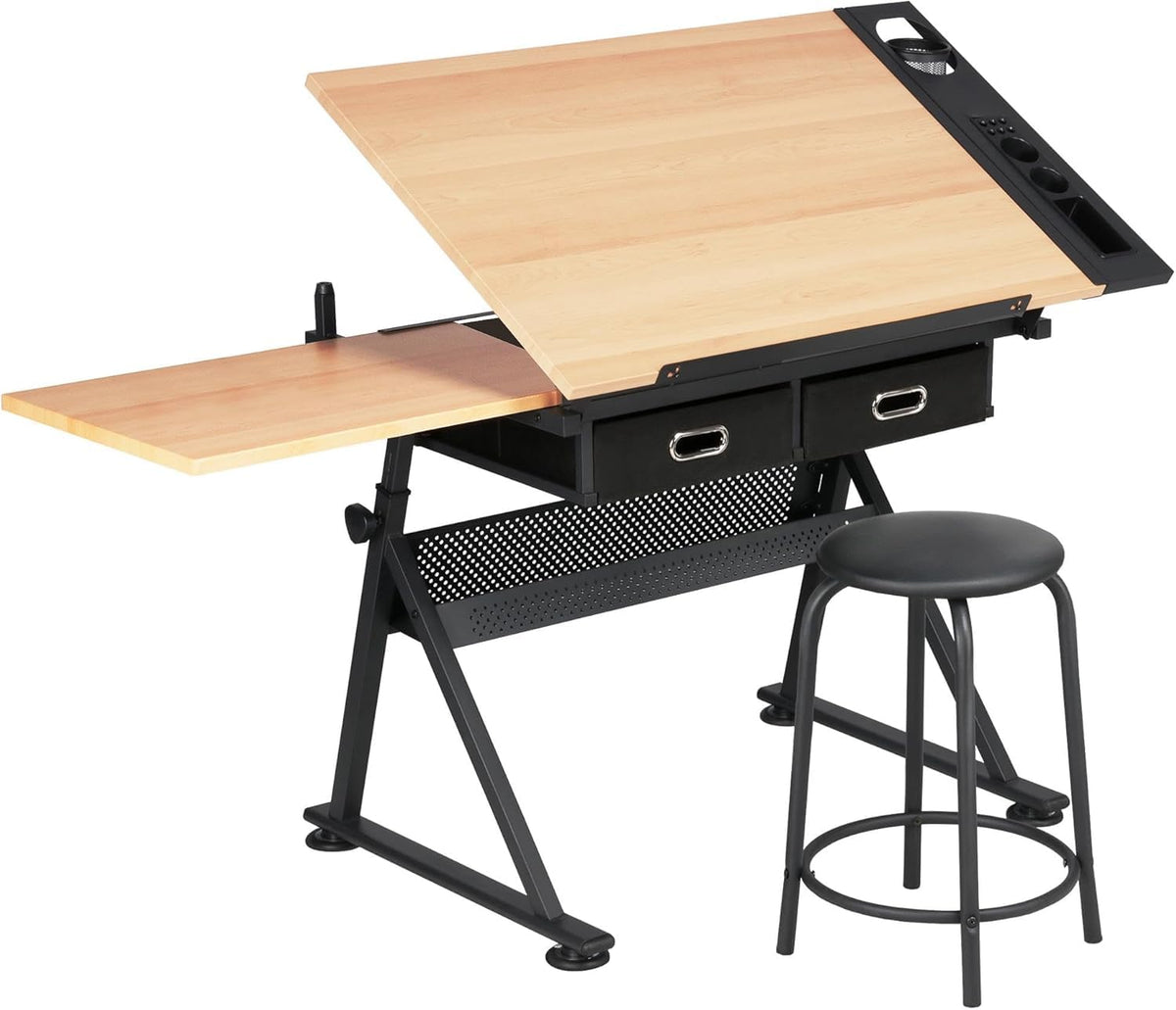 Adjustable Drawing Table with 3 Drawers & Stool, for Art & Work