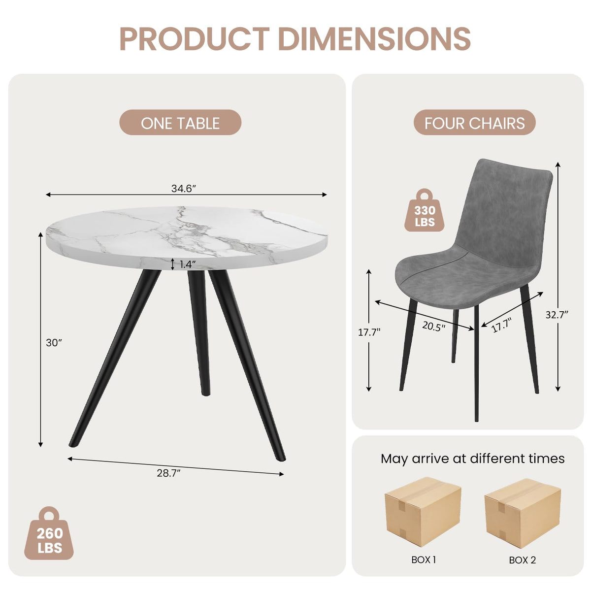 34.6" Round Dining Table Set for 4, Modern Kitchen Coffee Table Set, Walnut