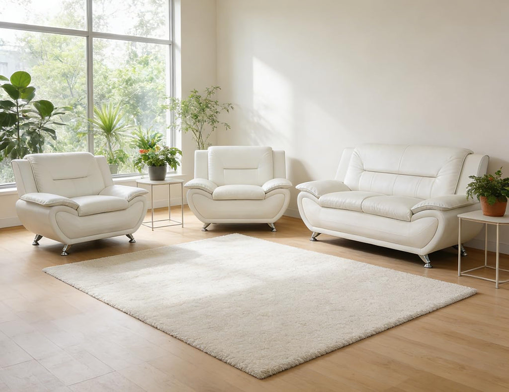 Leather Sectional Sofa Couches, Living Room Sofa and Loveseat Set, Faux Leather Couch and Loveseat Set for Office/Bedroom/Apartment, Cream