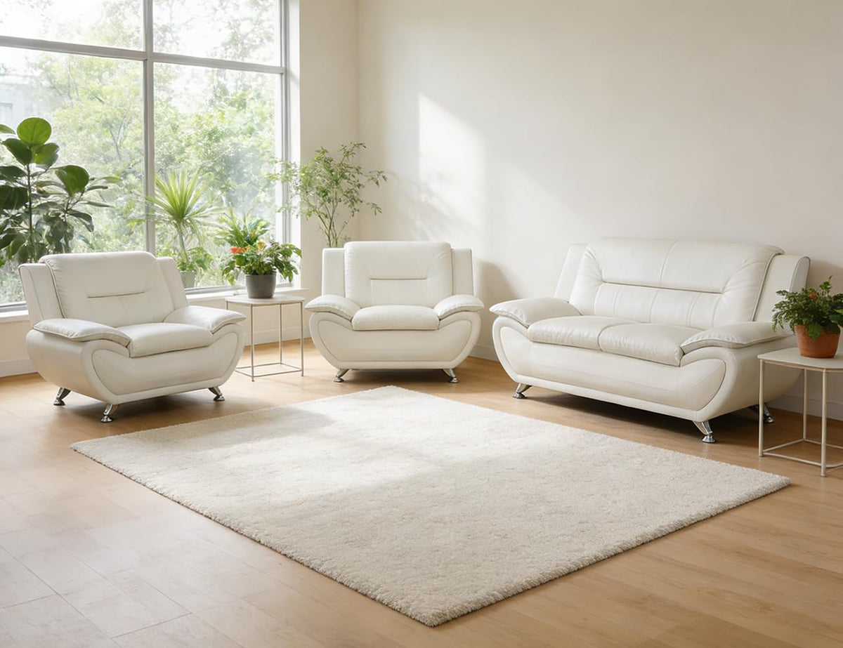 Leather Sectional Sofa Couches, Living Room Sofa and Loveseat Set, Faux Leather Couch and Loveseat Set for Office/Bedroom/Apartment, Cream